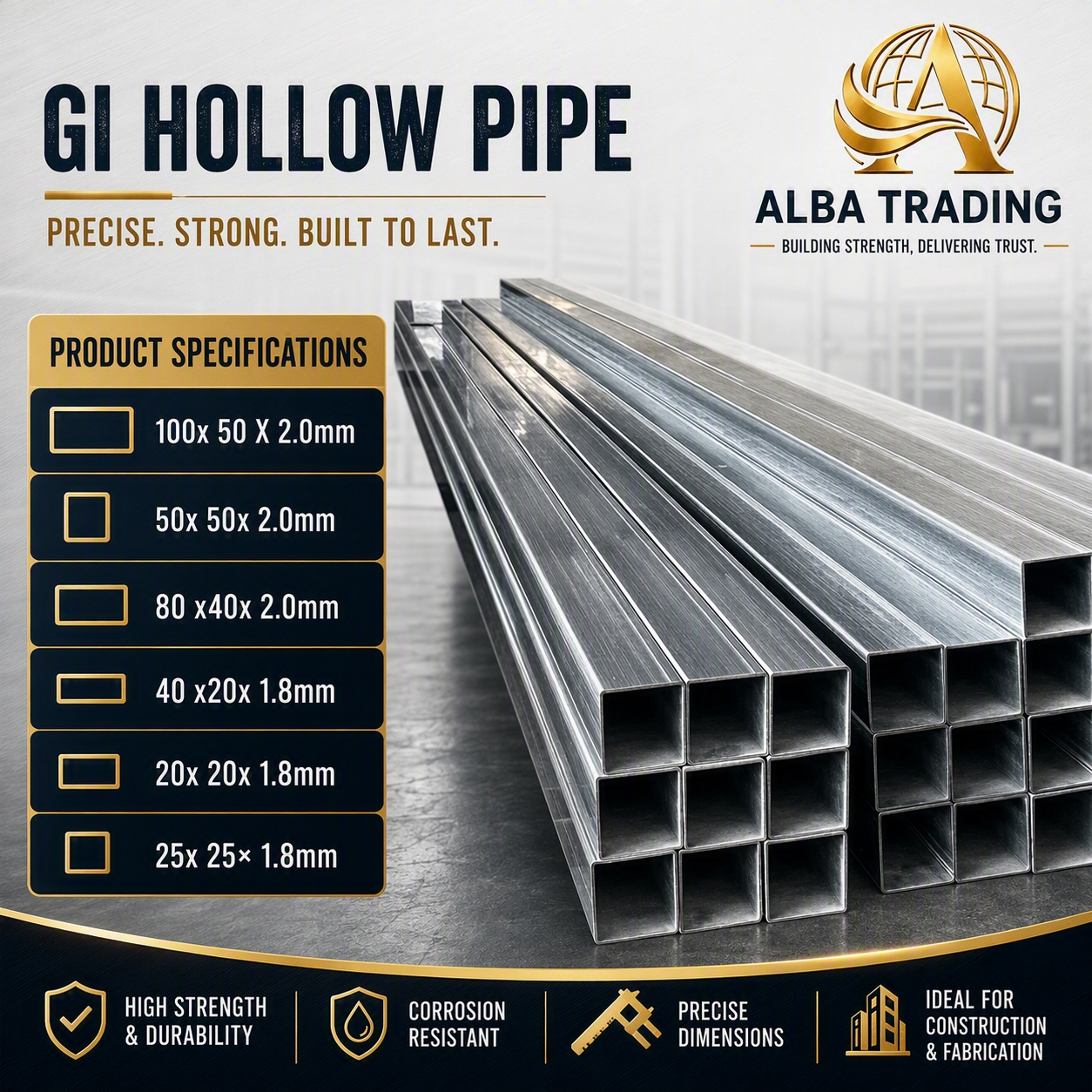 GI Hollow Pipes industrial background